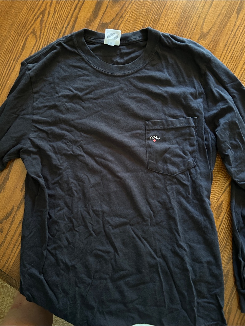 Noah NYC Navy Long Sleeve Pocket Tee with Small Chest Logo